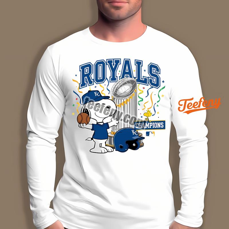 Kansas City Royals Champions Snoopy Celebration Regular Long Sleeve Kansas City Royals Champions Snoopy Celebration Regular Long Sleeve