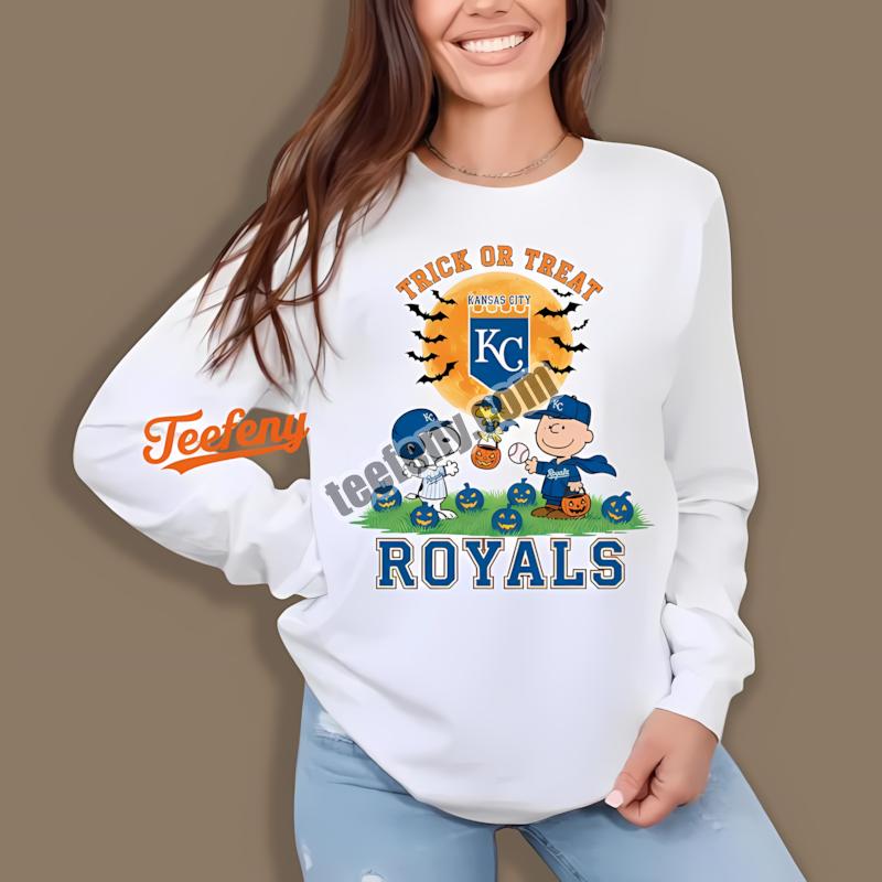 Kansas City Royals Charlie Brown Snoopy Trick Or Treat Long Sleeve For Women Kansas City Royals Charlie Brown Snoopy Trick Or Treat Long Sleeve For Women