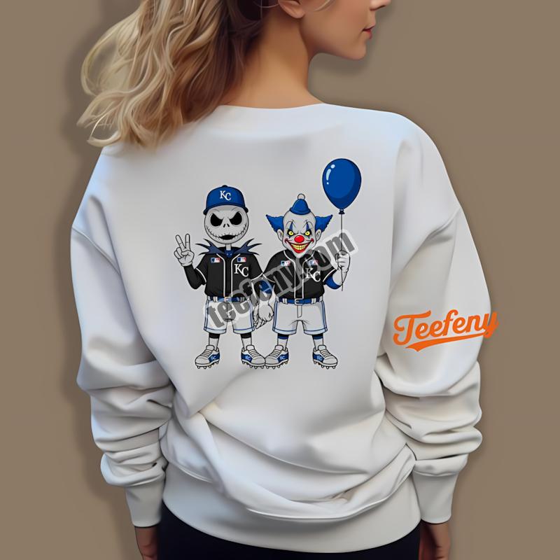 Kansas City Royals Jack Skellington And Pennywise Halloween Horror Long Sleeve Kansas City Royals Jack Skellington And Pennywise Halloween Horror Long Sleeve