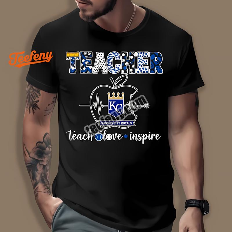 Kansas City Royals Teacher Apple Teach Love Inspire Mens Graphic Shirt
