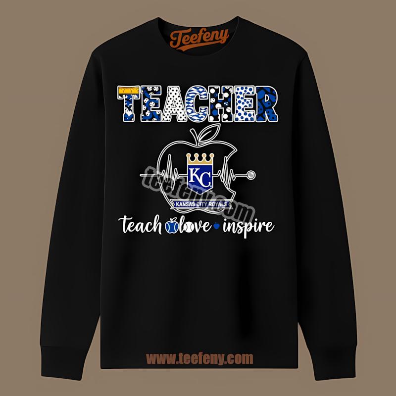Kansas City Royals Teacher Apple Teach Love Inspire Mens Graphic Long Sleeve Kansas City Royals Teacher Apple Teach Love Inspire Mens Graphic Long Sleeve