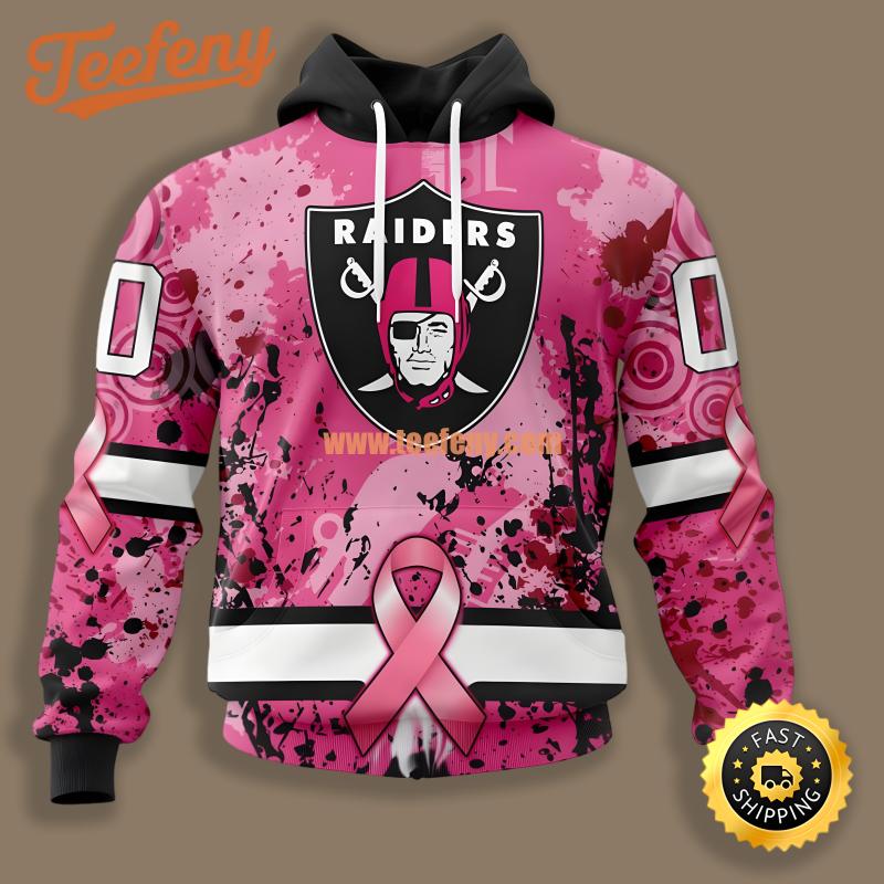 Las Vegas Raiders Breast Cancer Pink Personalized Zip Up 3D Hoodie