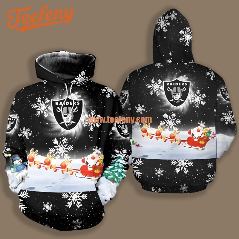 Las Vegas Raiders Christmas Santa Claus Is Coming Black Printed 3D Hoodie