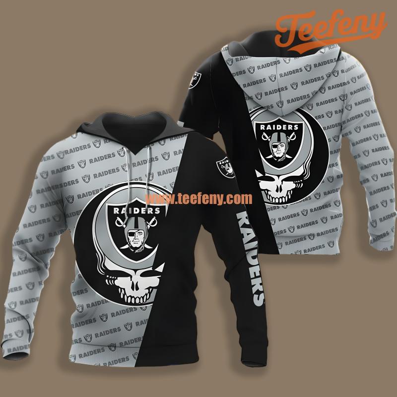 Las Vegas Raiders Grateful Dead Grey Black Graphic 3D Hoodie