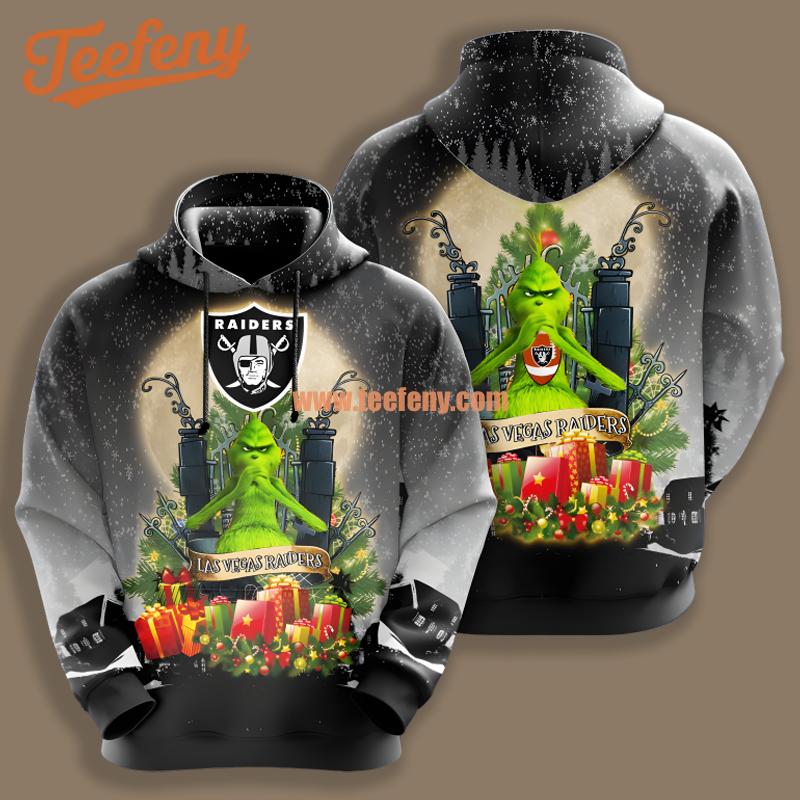 Las Vegas Raiders Grinch Christmas Grey Printed 3D Hoodie