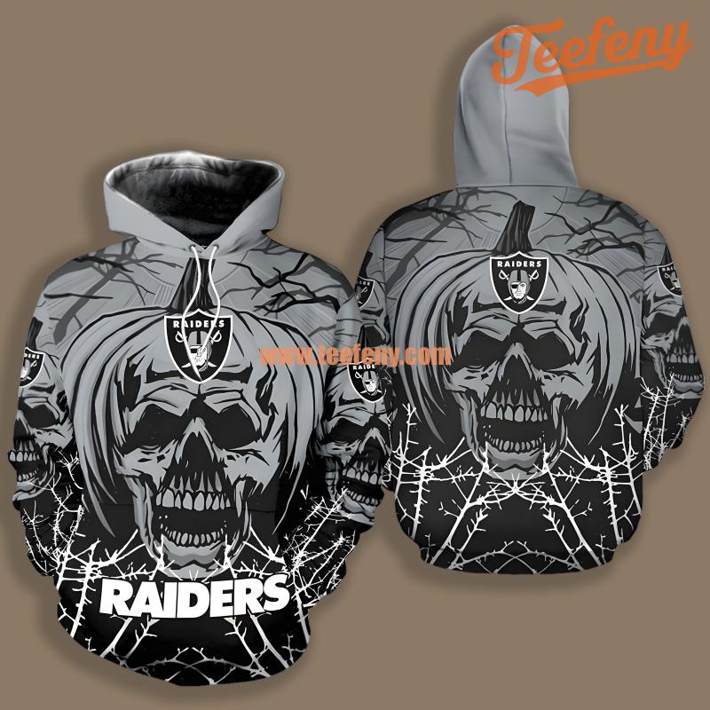 Las Vegas Raiders Halloween Pumpkin Skull Black Grey Unisex 3D Hoodie