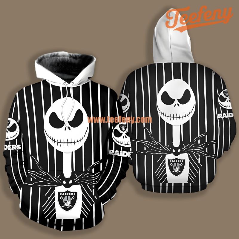 Las Vegas Raiders Jack Skellington Halloween White Black Printed 3D Hoodie