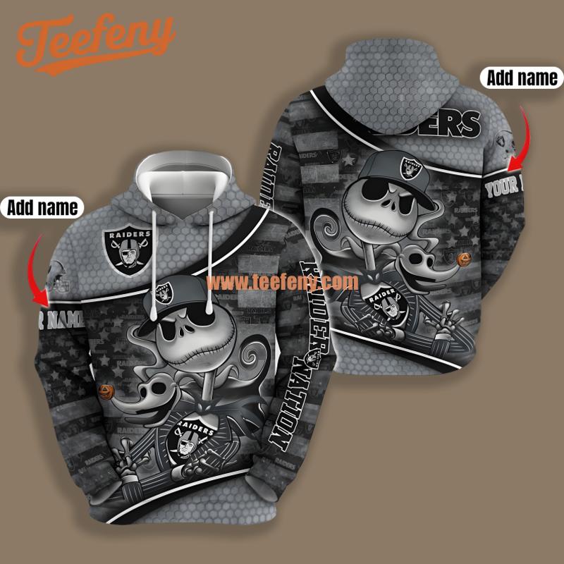 Las Vegas Raiders Jack Skellington Zero Grey 3D Hoodie Pullover