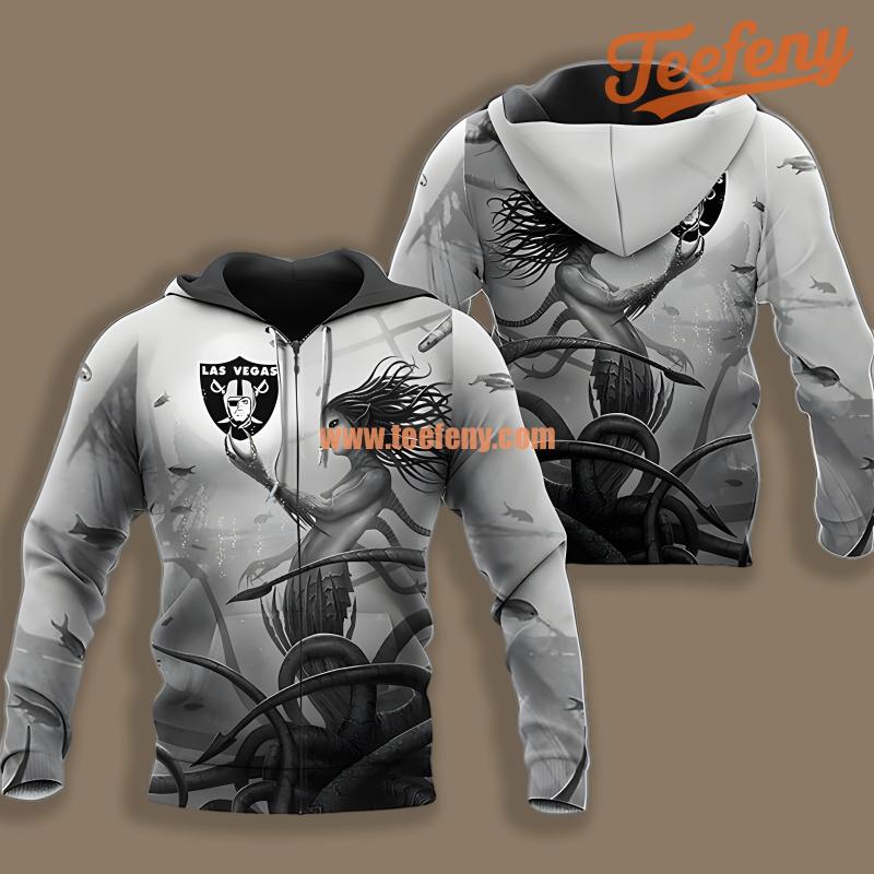 Las Vegas Raiders Mermaid Grey Youth 3D Hoodie