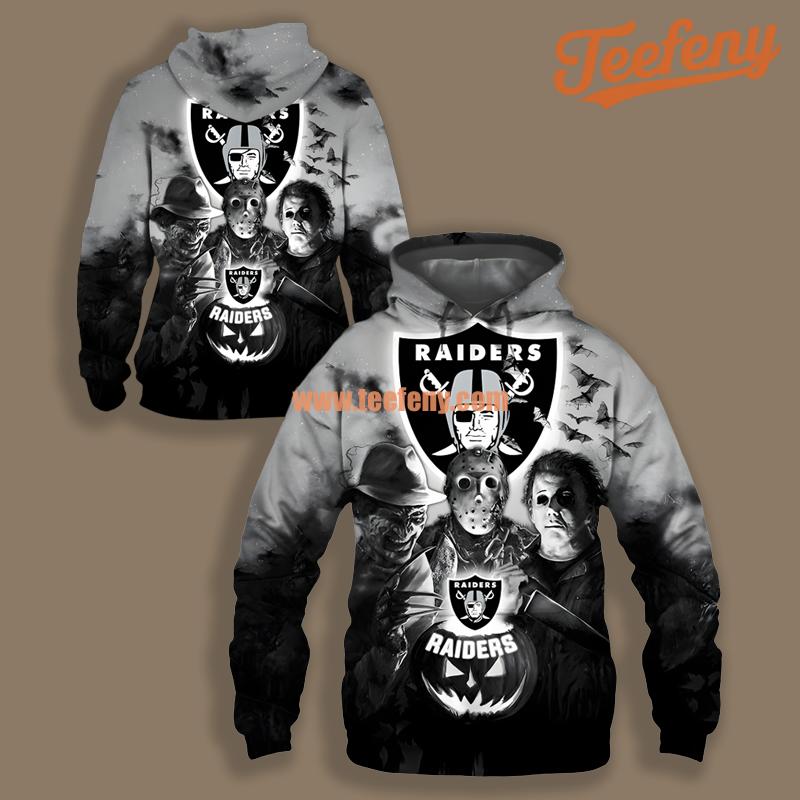 Las Vegas Raiders Michael Myers Freddy Krueger Grey Black Fashion 3D Hoodie