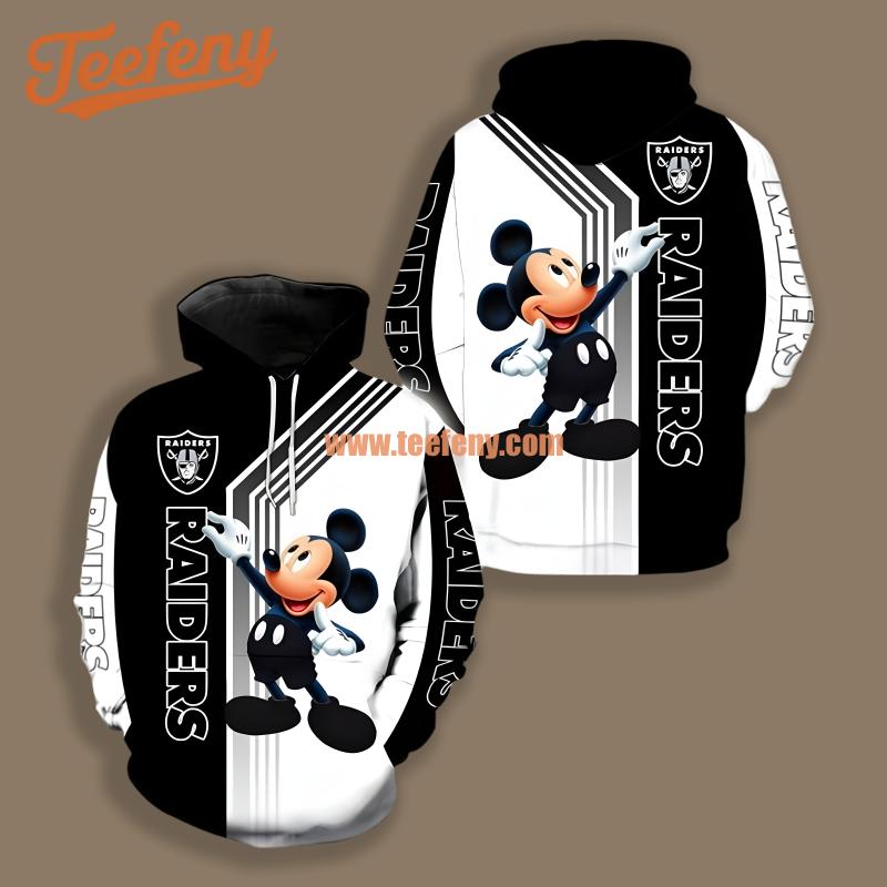 Las Vegas Raiders Mickey Mouse Black White Pullover 3D Hoodie