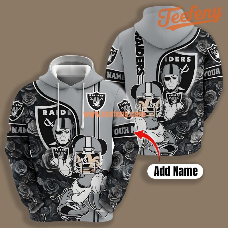 Las Vegas Raiders Mickey Mouse Flower Grey 3D Art Hoodie