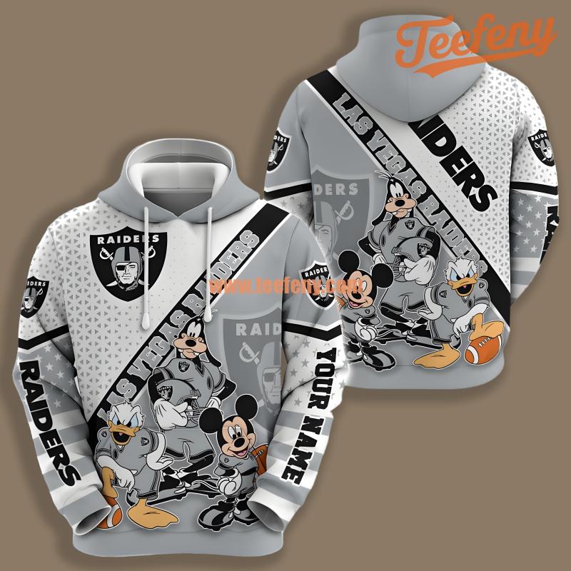 Las Vegas Raiders Mickey Mouse Goofy Grey White 3D Hoodie