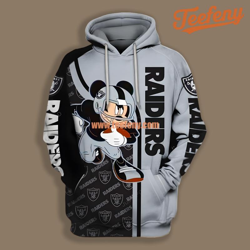 Las Vegas Raiders Mickey Mouse Grey Black Mens 3D Hoodie