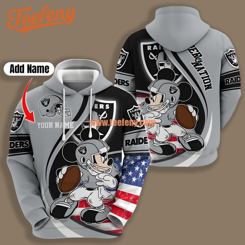 Las Vegas Raiders Mickey Mouse Grey Personalized 3D Hoodie