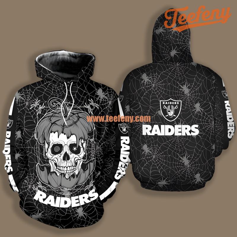 Las Vegas Raiders Pumpkin Skull Halloween Black Zipper 3D Hoodie