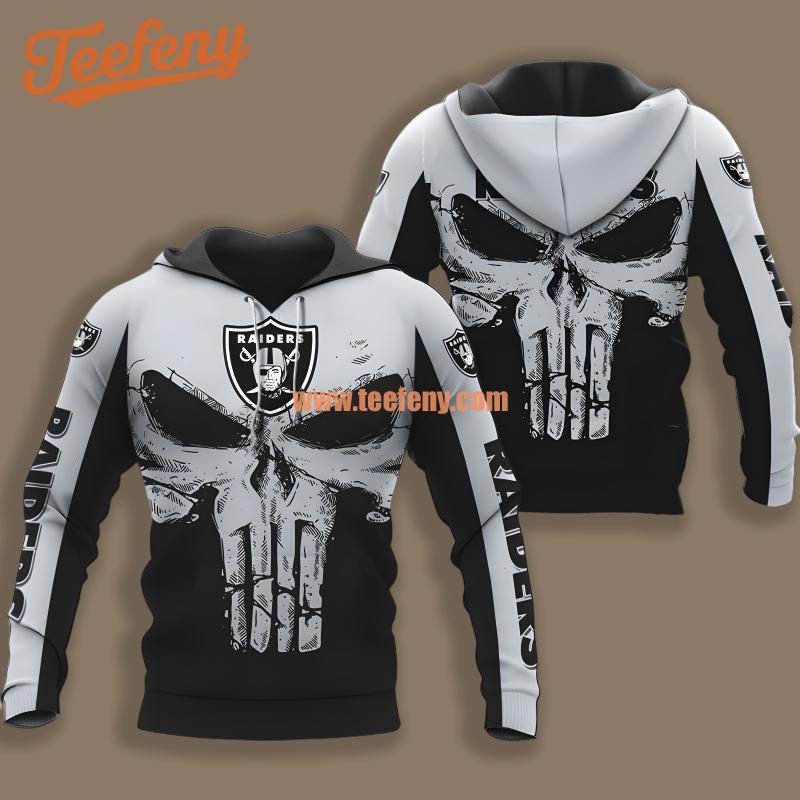 Las Vegas Raiders Punisher Skull Grey Black Mens 3D Hoodie