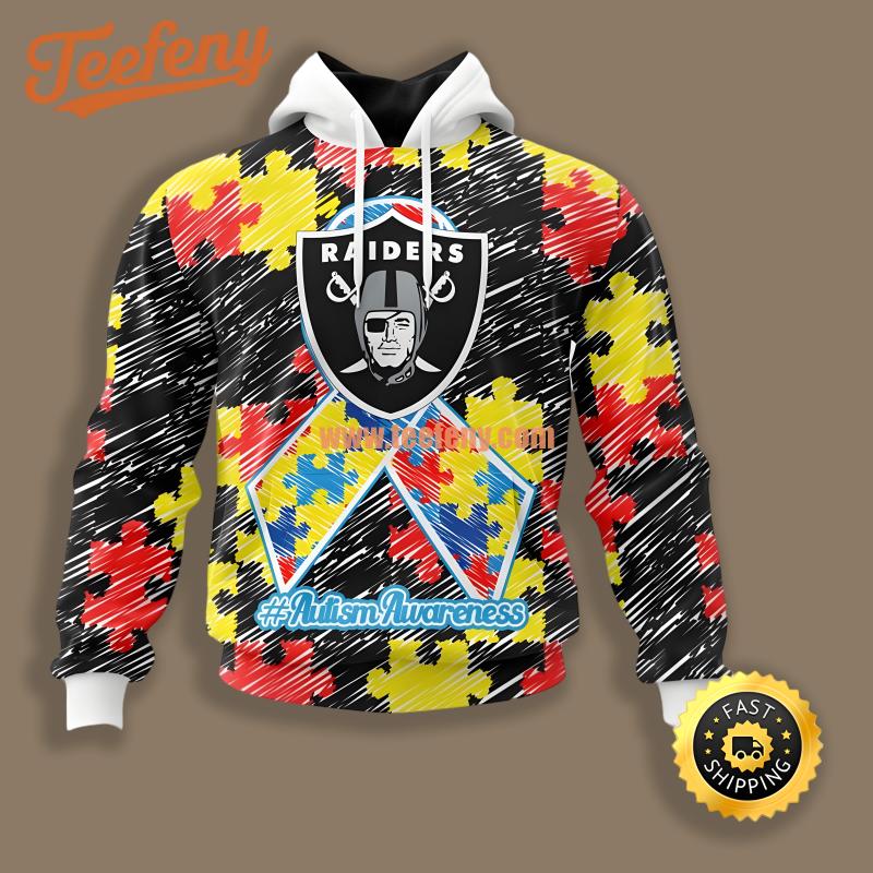 Las Vegas Raiders Puzzle Autism Awareness Black Illusion 3D Hoodie