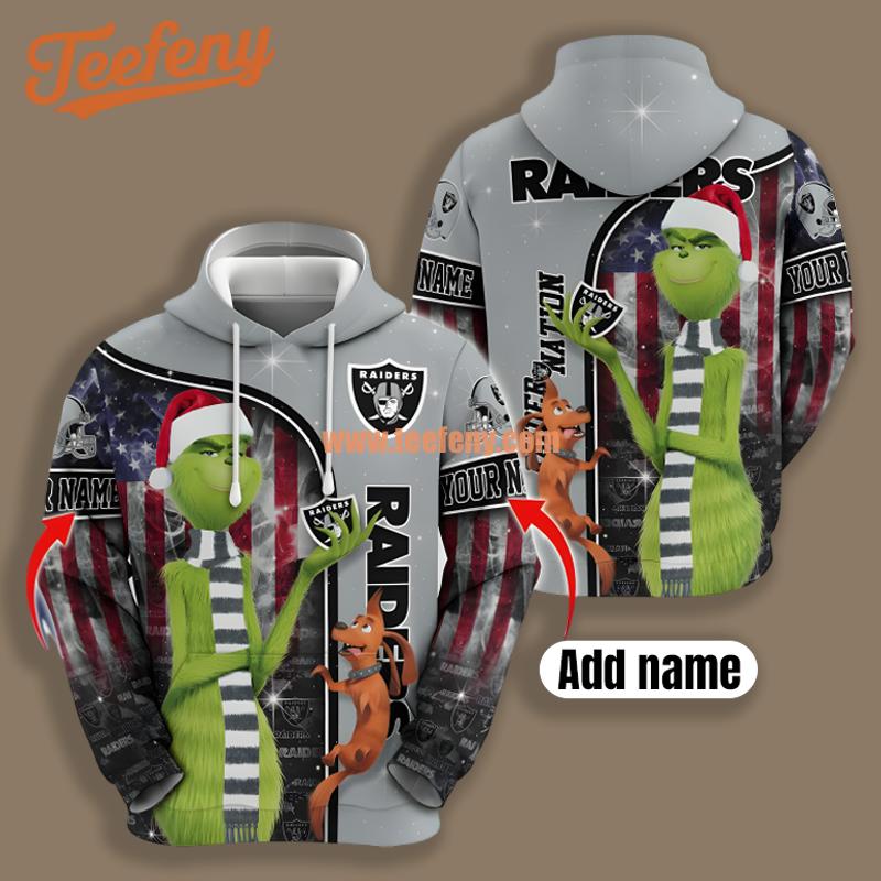 Las Vegas Raiders Santa Grinch Christmas Grey 3D Printed Hoodie