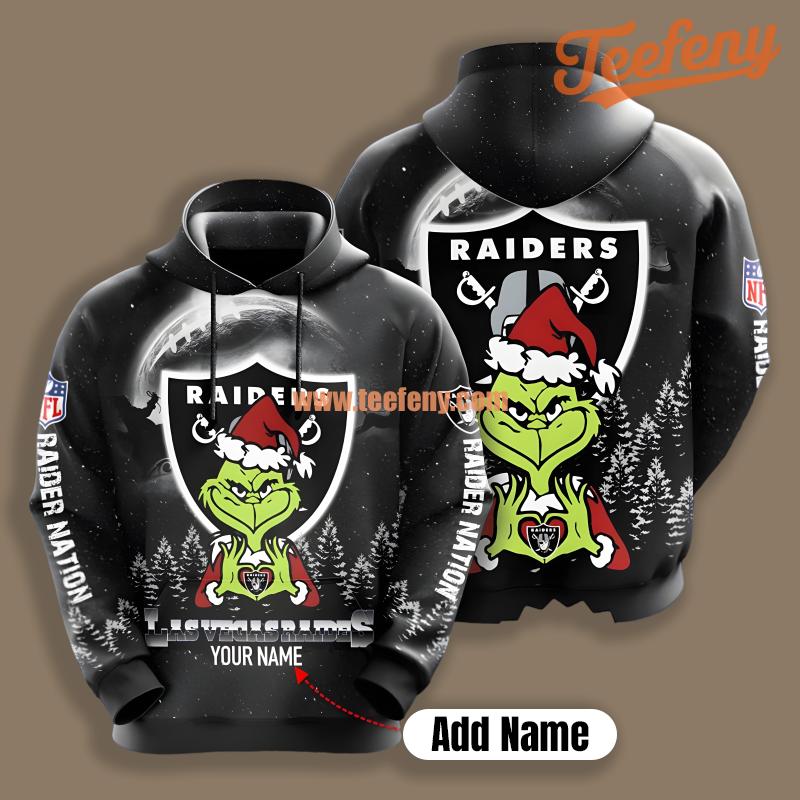 Las Vegas Raiders Santa Grinch Personalized Black 3D Hoodie Jacket