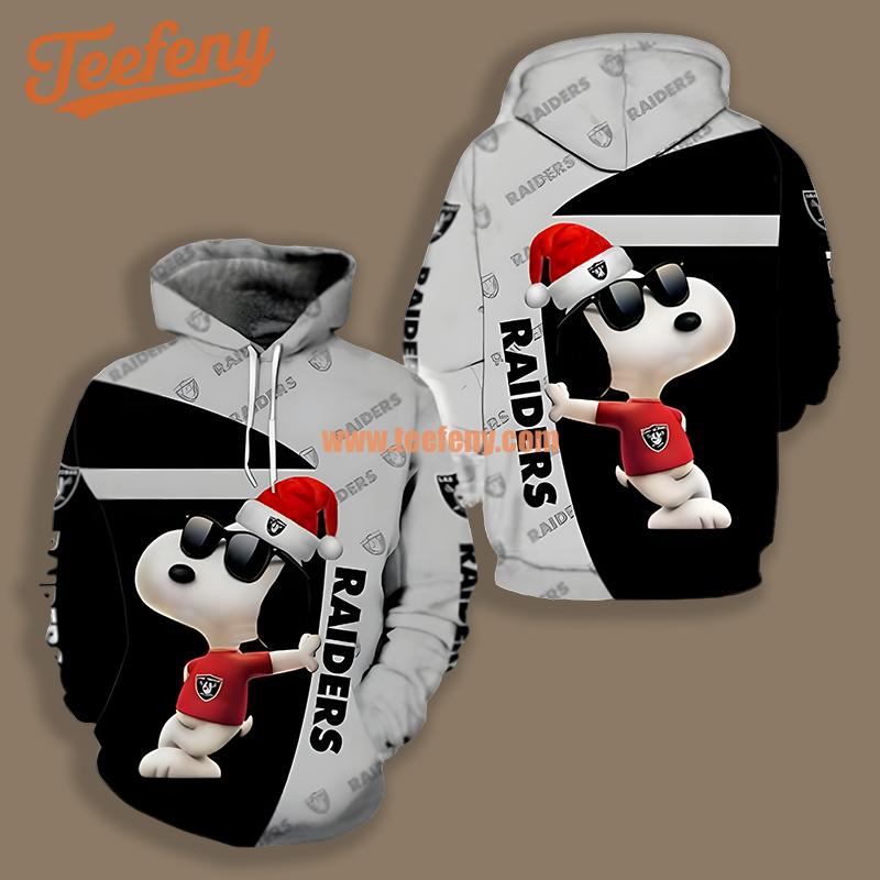 Las Vegas Raiders Santa Snoopy Christmas Grey Black Puff Print 3D Hoodie