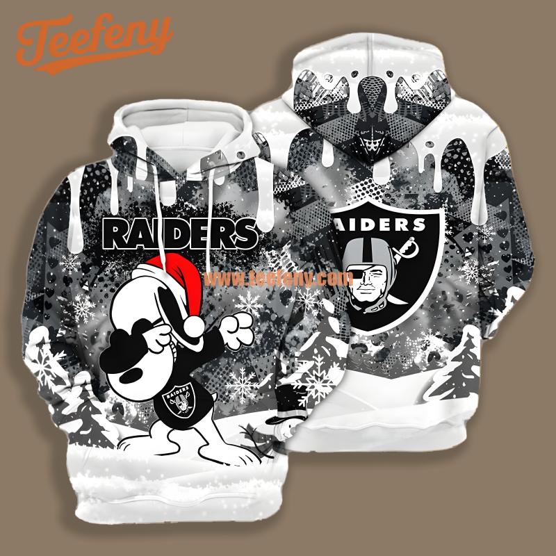 Las Vegas Raiders Santa Snoopy Christmas Grey White Youth 3D Hoodie