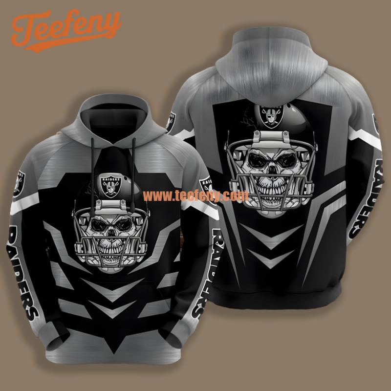Las Vegas Raiders Skull Champion Grey Black Puff Print 3D Hoodie