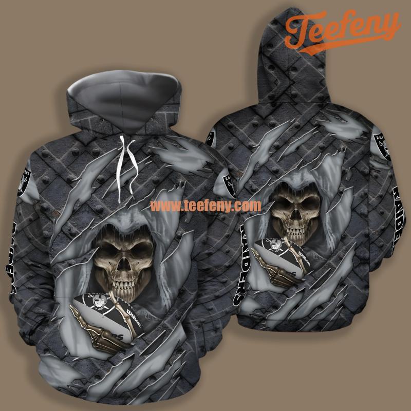 Las Vegas Raiders Skull Cracked Grey Cool 3D Hoodie