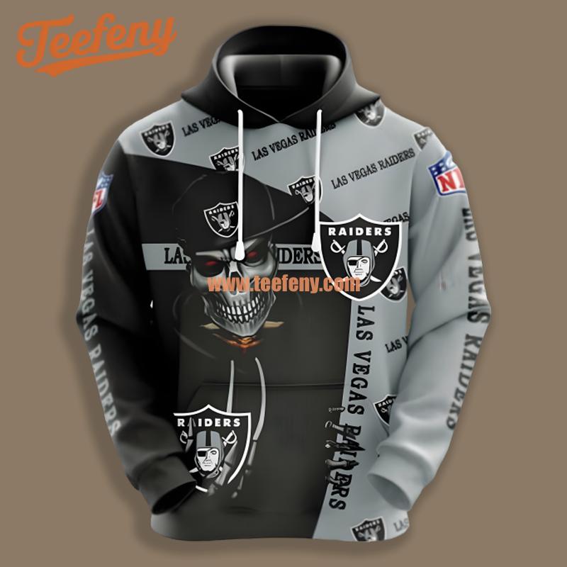 Las Vegas Raiders Skull Grey Black Graphic 3D Hoodie
