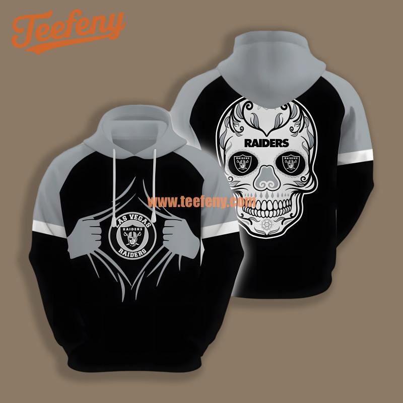 Las Vegas Raiders Skull Grey Black Jacket 3D Hoodie