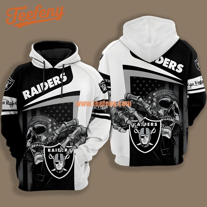 Las Vegas Raiders Skull Grey White Zip Up 3D Hoodie