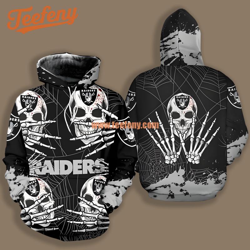 Las Vegas Raiders Skull Halloween Black Grey Mens 3D Hoodie