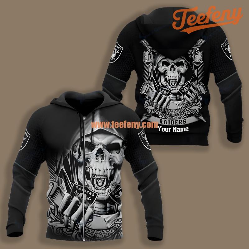 Las Vegas Raiders Skull Personalized Black Zip Up 3D Hoodie