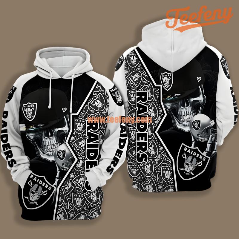 Las Vegas Raiders Skull Scary Black White Youth 3D Hoodie