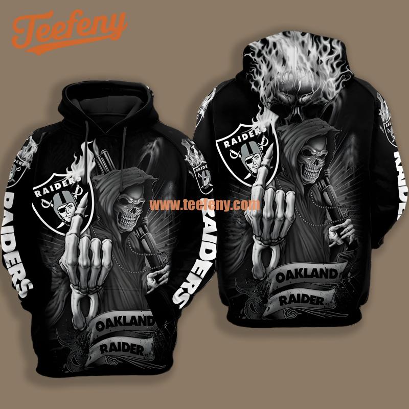 Las Vegas Raiders Skull Smoke Gray Black Puff Print 3D Hoodie