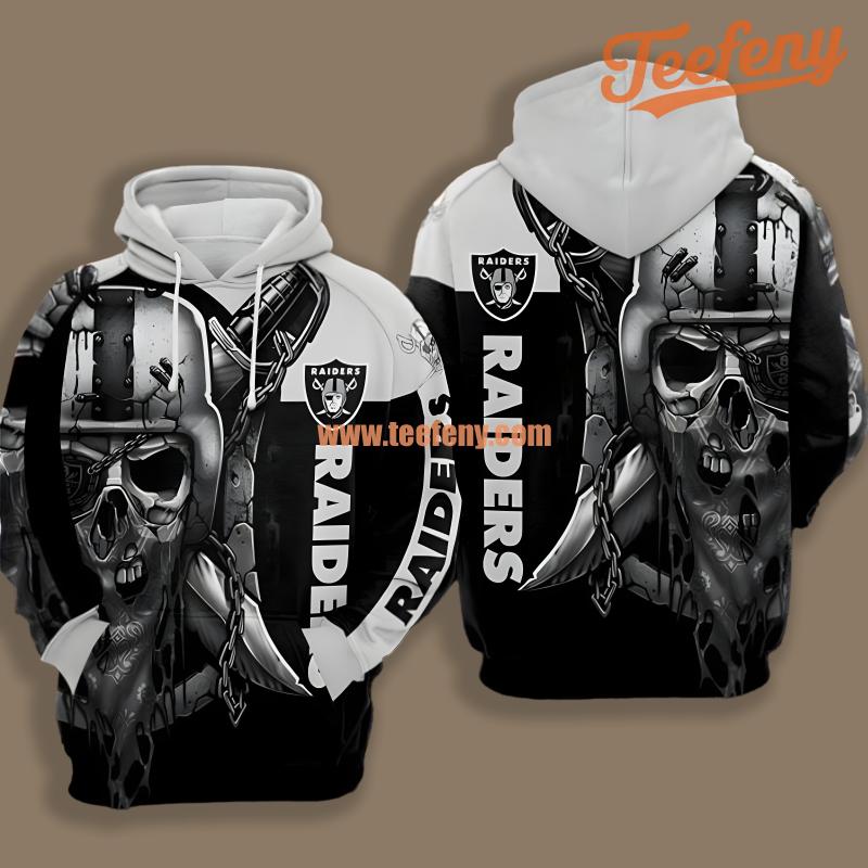 Las Vegas Raiders Skull With Chain Grey Black Horror 3D Hoodie