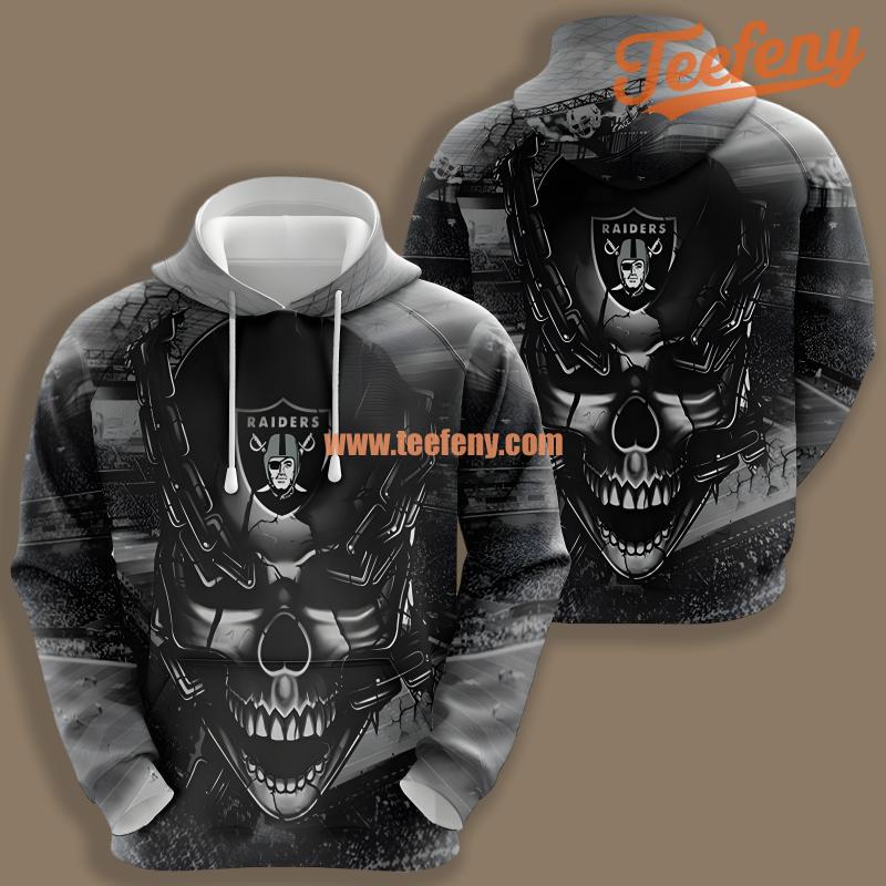 Las Vegas Raiders Skull With Chain Grey Zip Up 3D Hoodie