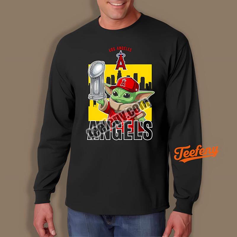 Los Angeles Angels Baby Yoda World Series Trophy Long Sleeve Los Angeles Angels Baby Yoda World Series Trophy Long Sleeve
