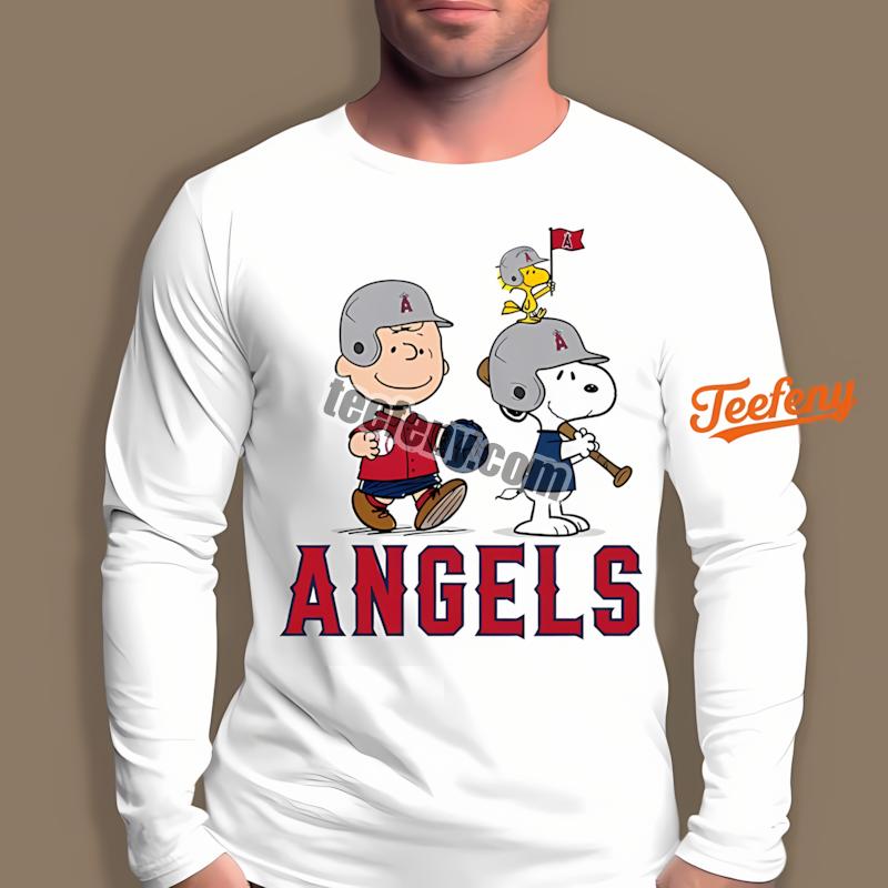 Los Angeles Angels Charlie Brown Snoopy Baseball Long Sleeve Los Angeles Angels Charlie Brown Snoopy Baseball Long Sleeve