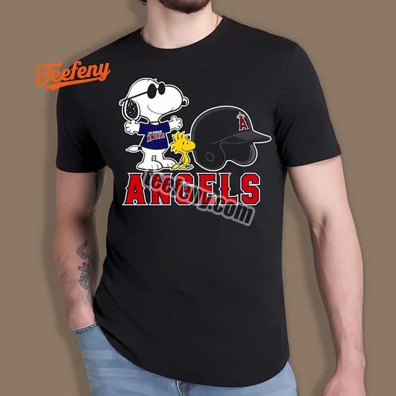 Los Angeles Angels Helmet Vs Snoopy Woodstock Baseball Shirt