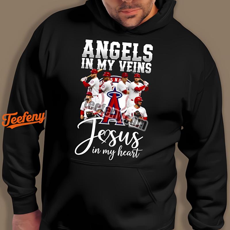 Los Angeles Angels In My Veins Jesus In My Heart Hoodie Los Angeles Angels In My Veins Jesus In My Heart Hoodie