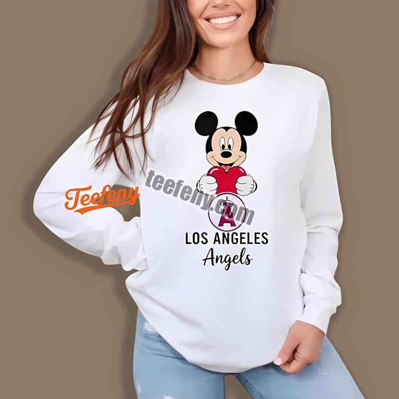 Los Angeles Angels Mickey Heart Baseball Fan Long Sleeve Los Angeles Angels Mickey Heart Baseball Fan Long Sleeve