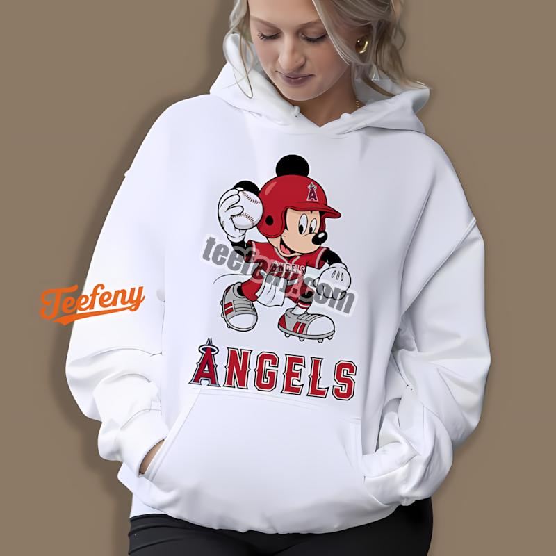 Los Angeles Angels Mickey With Baseball Bat Cartoon Hoodie Los Angeles Angels Mickey With Baseball Bat Cartoon Hoodie