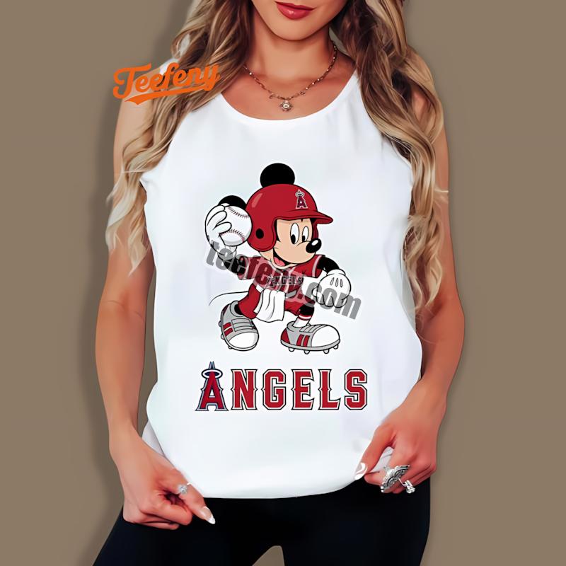 Los Angeles Angels Mickey With Baseball Bat Cartoon Tanktop Los Angeles Angels Mickey With Baseball Bat Cartoon Tanktop