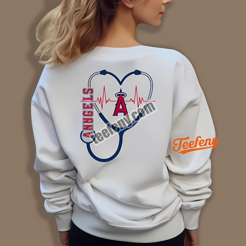 Los Angeles Angels Nurse Heartbeat Baseball Pride Long Sleeve Los Angeles Angels Nurse Heartbeat Baseball Pride Long Sleeve