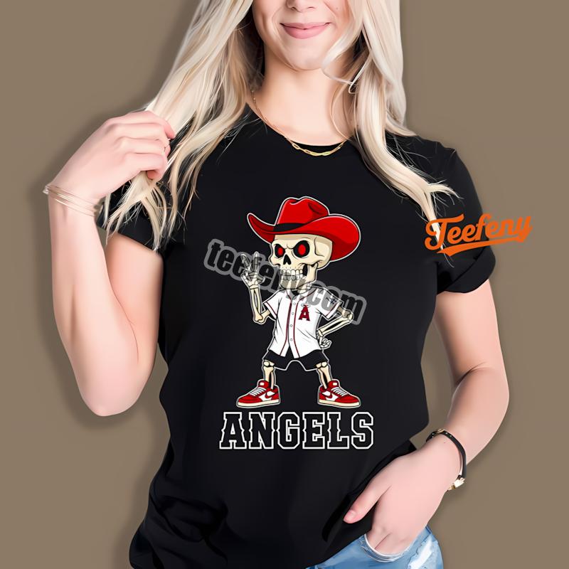 Los Angeles Angels Skeleton Cowboy Baseball Shirt