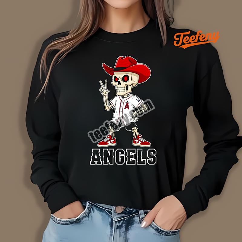 Los Angeles Angels Skeleton Cowboy Baseball Long Sleeve Los Angeles Angels Skeleton Cowboy Baseball Long Sleeve