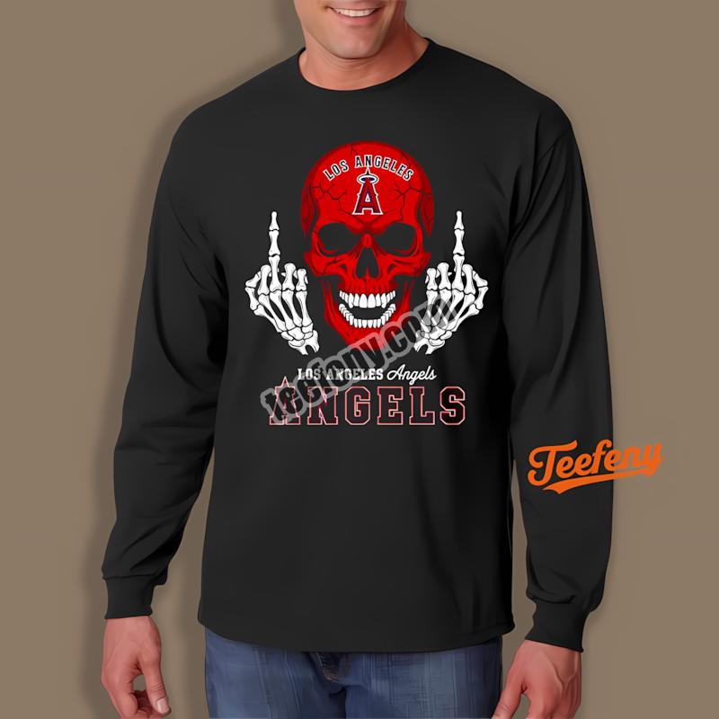 Los Angeles Angels Skull Middle Finger Attitude Long Sleeve Los Angeles Angels Skull Middle Finger Attitude Long Sleeve