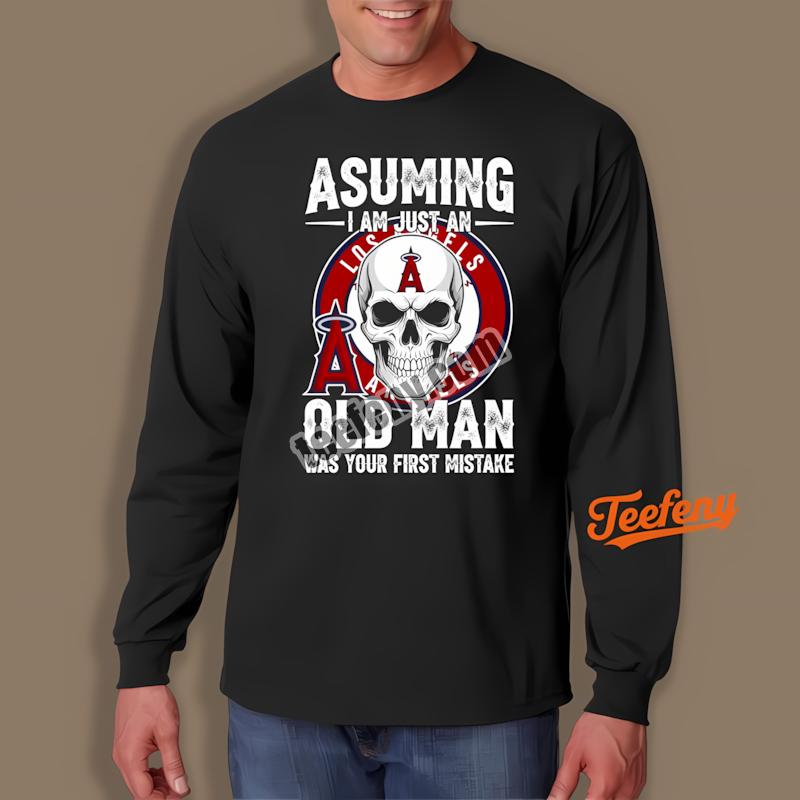 Los Angeles Angels Skull Old Man Baseball Fan Long Sleeve Los Angeles Angels Skull Old Man Baseball Fan Long Sleeve