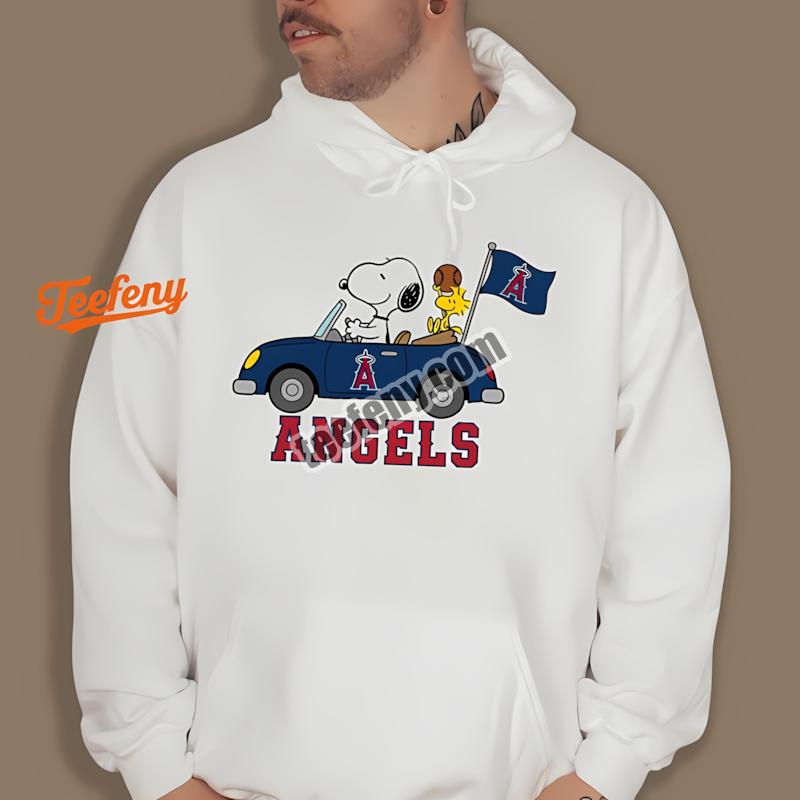 Los Angeles Angels Snoopy Driving Baseball Car Hoodie Los Angeles Angels Snoopy Driving Baseball Car Hoodie